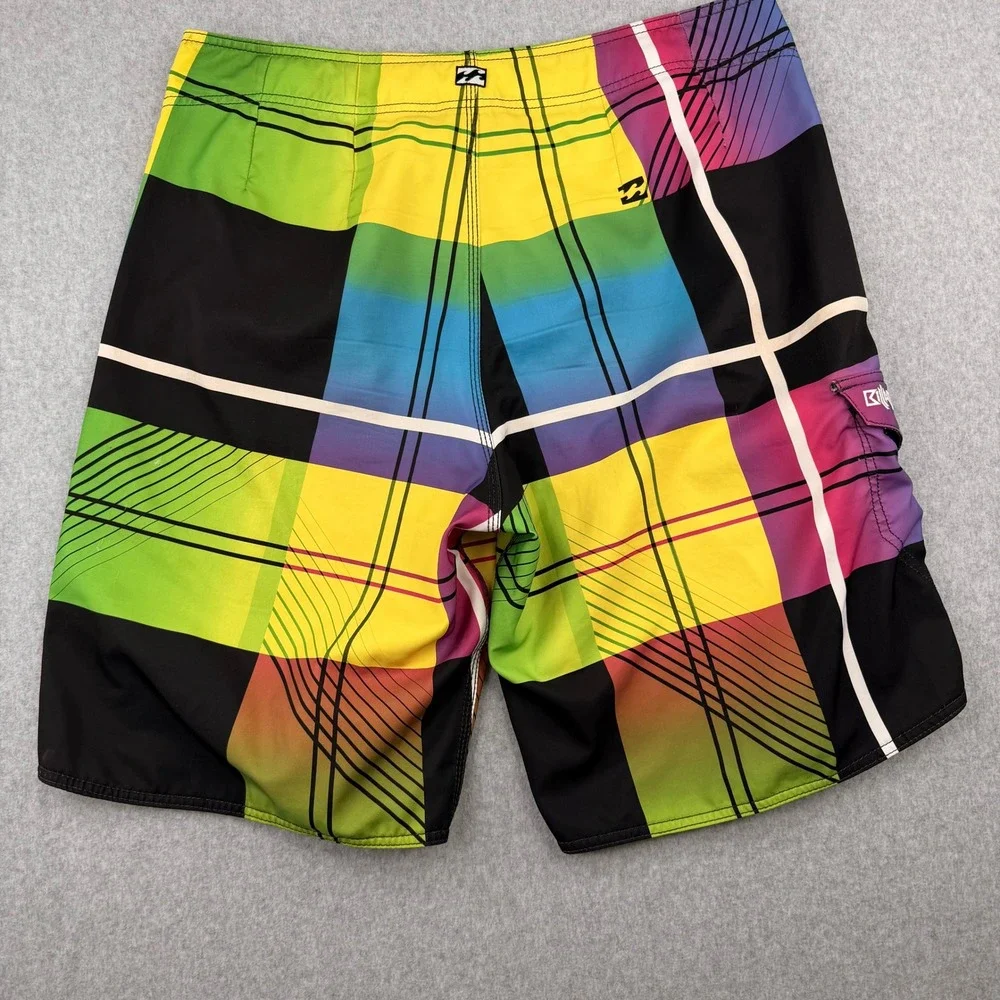 Billabong Board Shorts Mens 38 Y2K VTG Multicolor Plaid Gradient‎ Swim Trunks